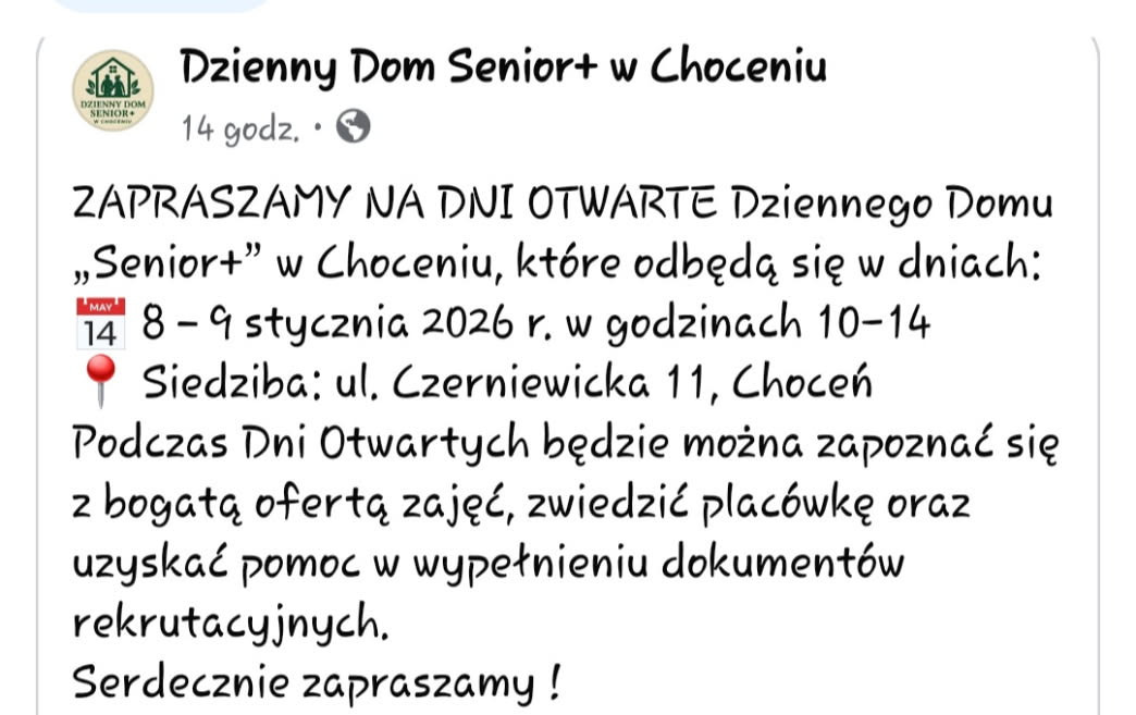 Zdjęcie do Dni Otwarte w Dziennym Domu "Senior+" w Choceniu 