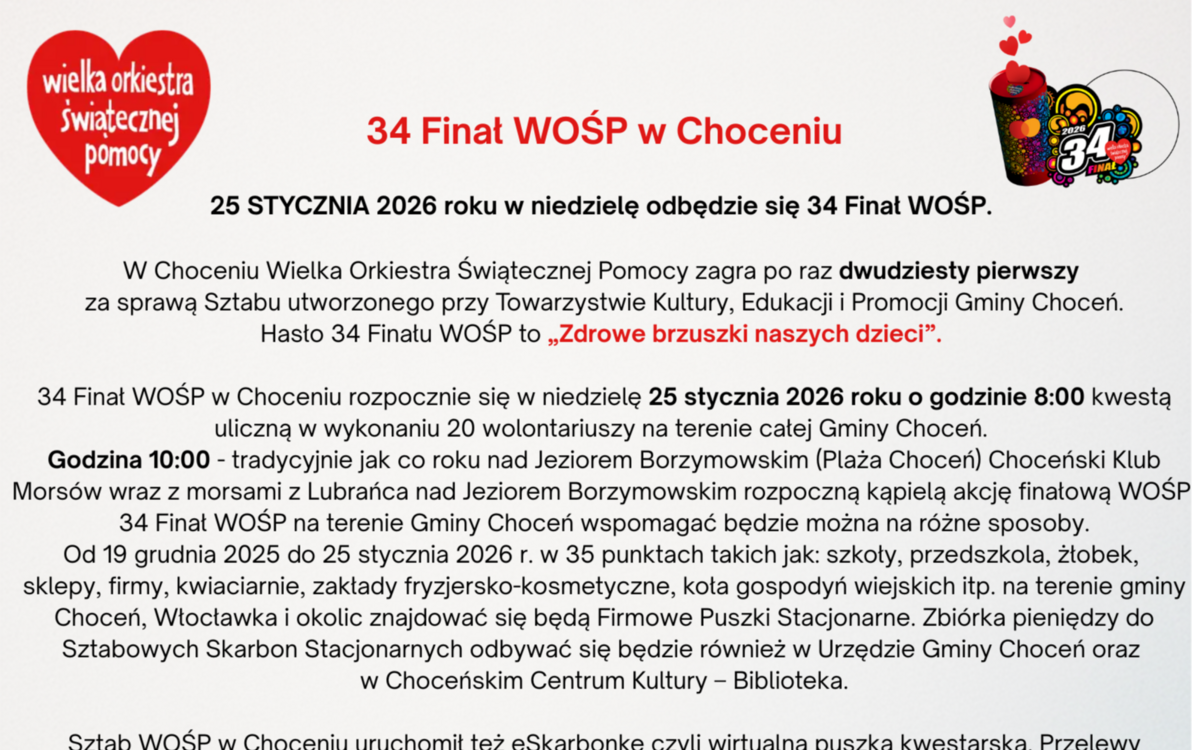 Zdjęcie do 34 Finał WOŚP w Choceniu 25 STYCZNIA 2026