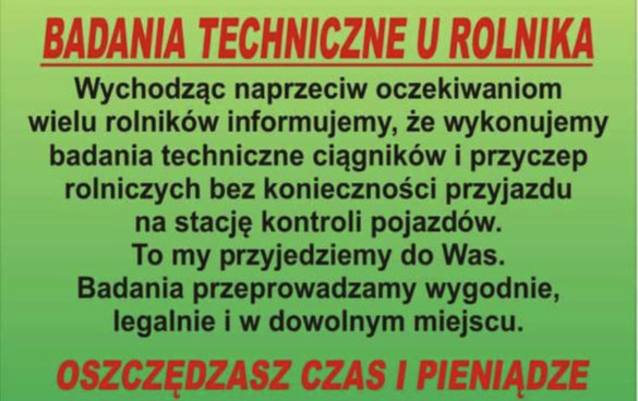 Zdjęcie do Badania techniczne u rolnika.