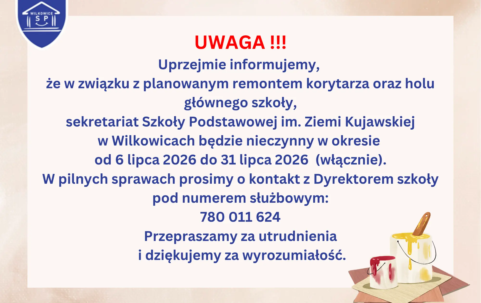 Zdjęcie do Szkoła Podstawowa w Wilkowicach - sekretariat nieczynny